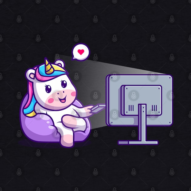 Cute unicorn watching cartoon on tv by Thumthumlam